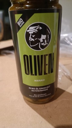 Olivenprodukte Oliven im Glas Sorte Manaki Grüne Oliven im Glas